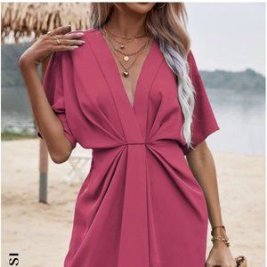 SHEIN Clasi Solid Batwing Sleeve Twist Front Dress